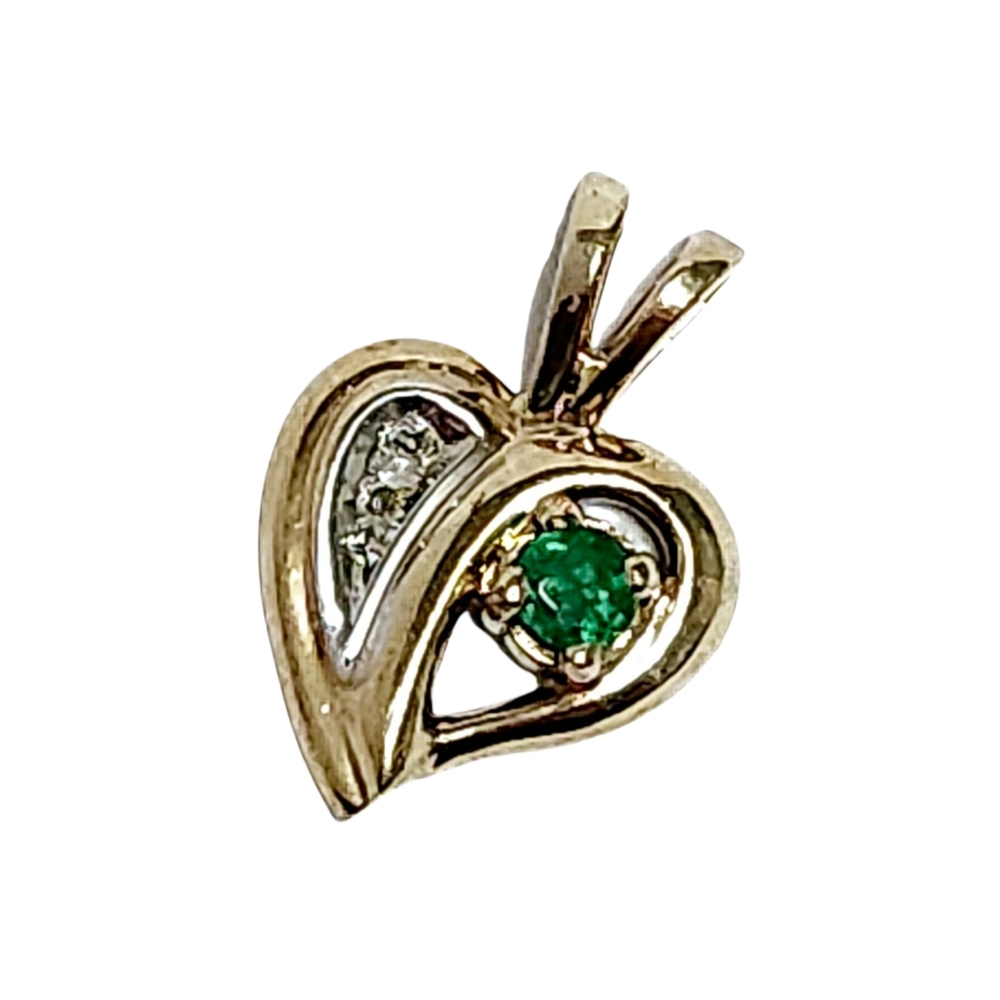 Emerald Diamond 10K Gold Heart Pendant